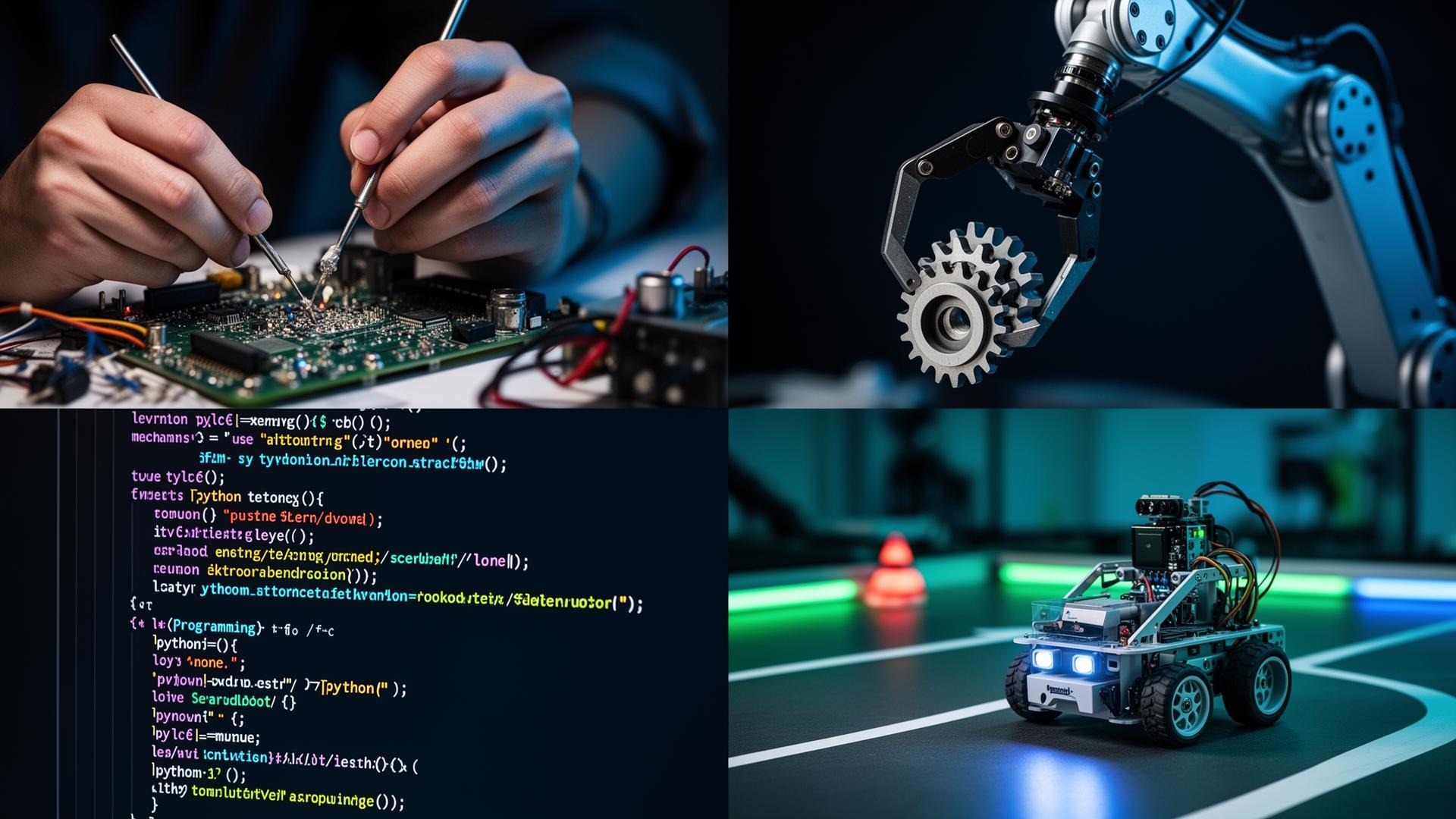 Electronics, robotics, mechanics and programming — collage